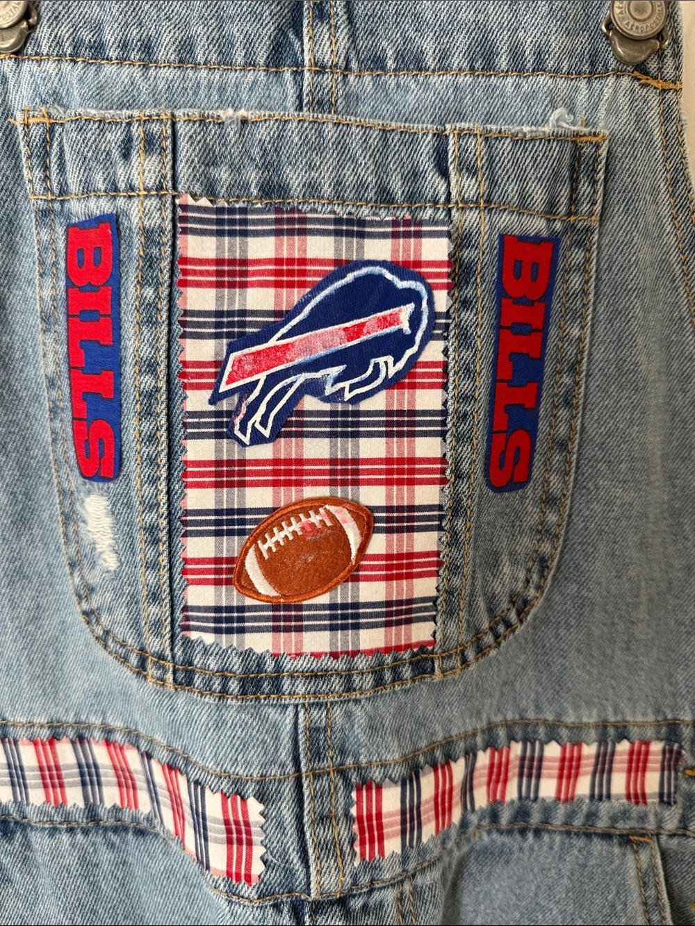 Upcycled Buffalo Bills Football Denim Overall Skirt - Football